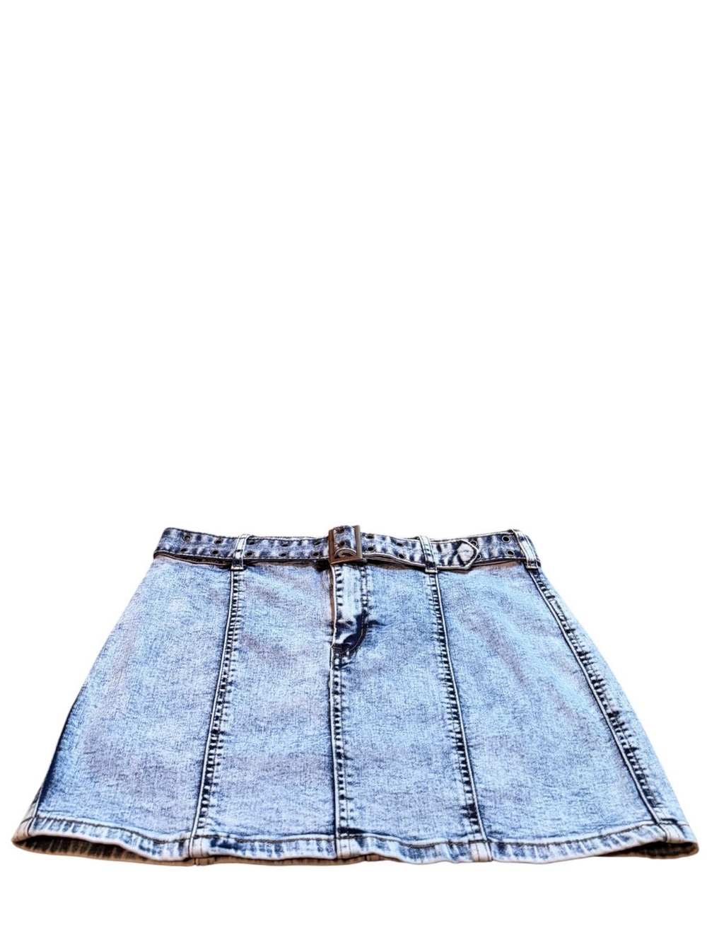 Sincerely Jules Light Blue Acid Wash Denim Mini Skirt with Belt Size 7/27 - Picture 3 of 7